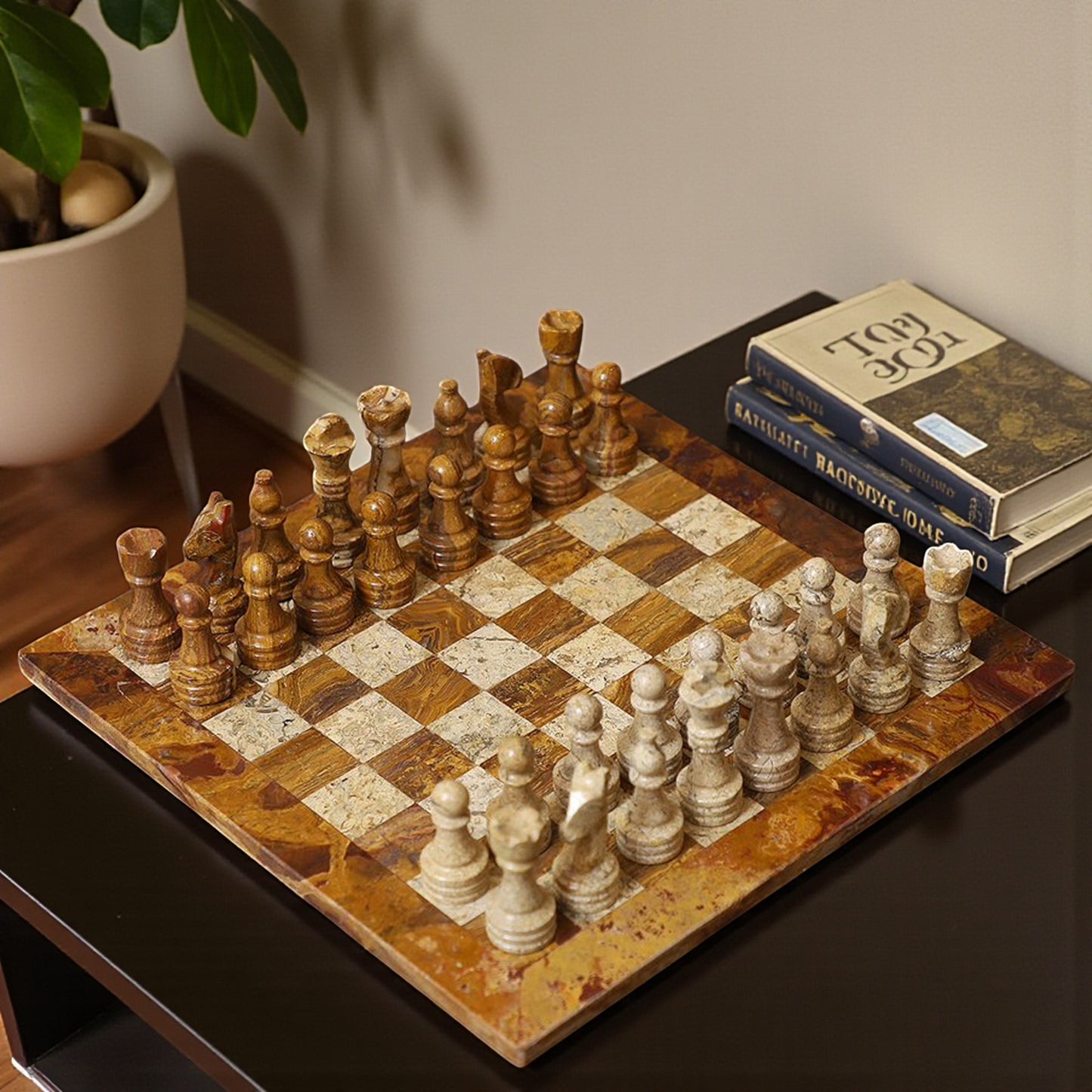 Marble Hives Luxury Handmade Marble Chess Set - Red and Coral -10 Inch