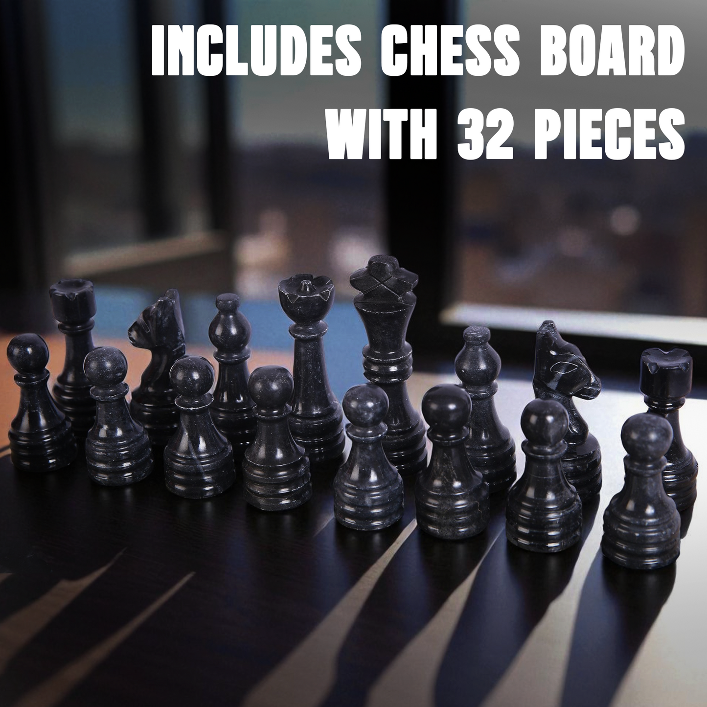 Marble Hives Luxury Handmade Marble Chess Set -Onyx and Black -10 Inch