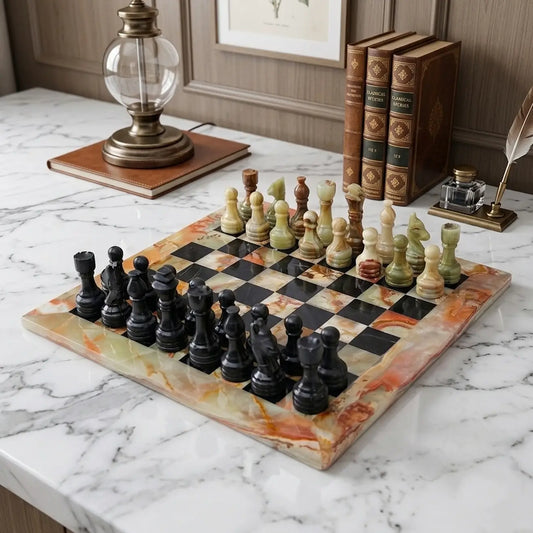12 Inch Green Black Marble Chess Set