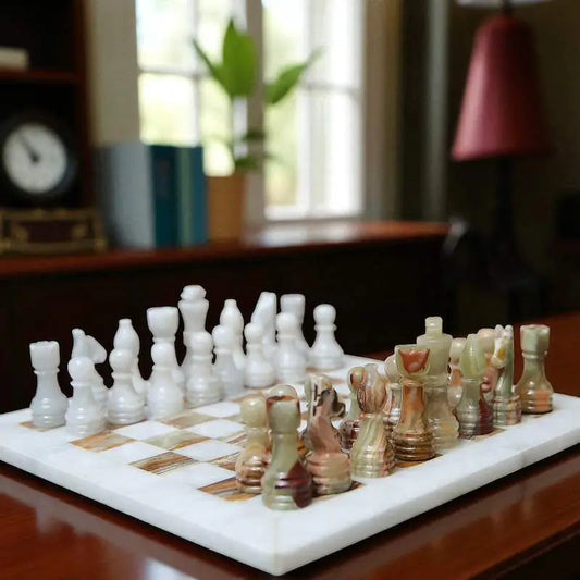 15 Inch White & Green Marble Chess Set
