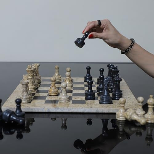 Marble Hives Luxury Handmade Marble Chess Set – Coral & Black