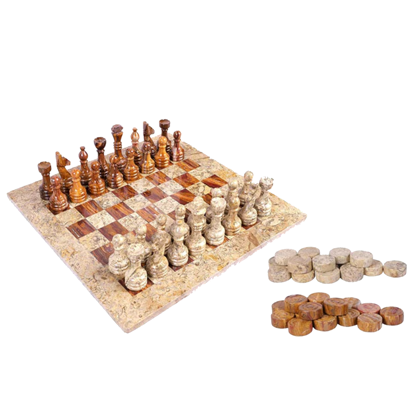 Marble Hives Luxury Handmade Marble Chess Set – Brown and Coral