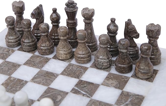 Marble Hives Luxury Handmade Marble Chess Set β Oceanic & White