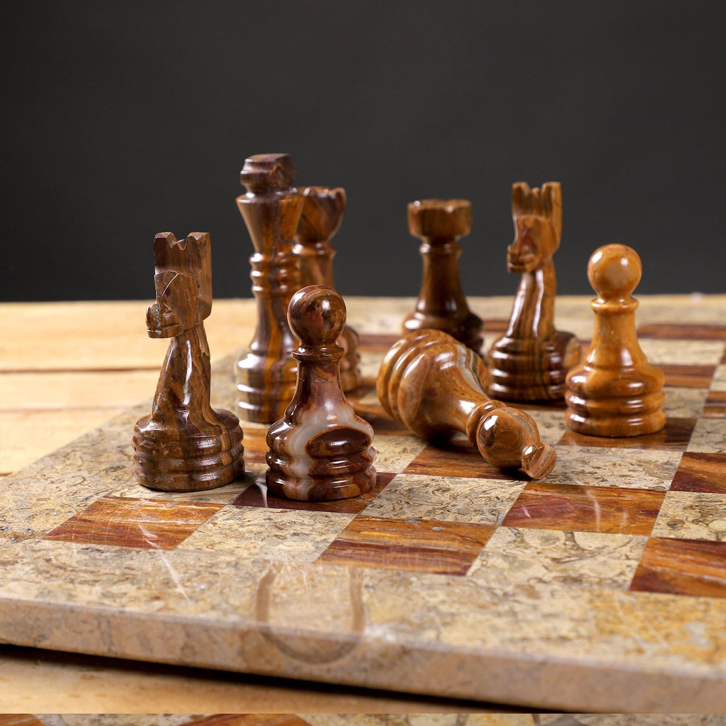 Marble Hives Luxury Handmade Marble Chess Set – Brown and Coral