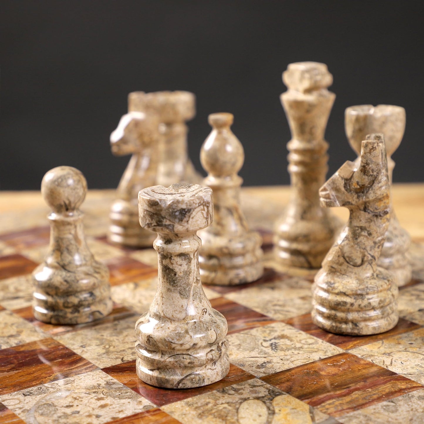 Marble Hives Luxury Handmade Marble Chess Set – Brown and Coral