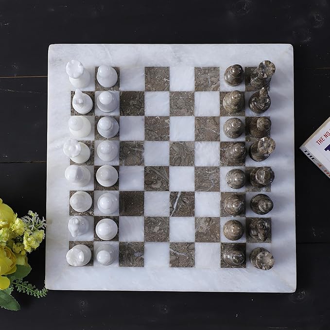 Marble Hives Luxury Handmade Marble Chess Set β Oceanic & White