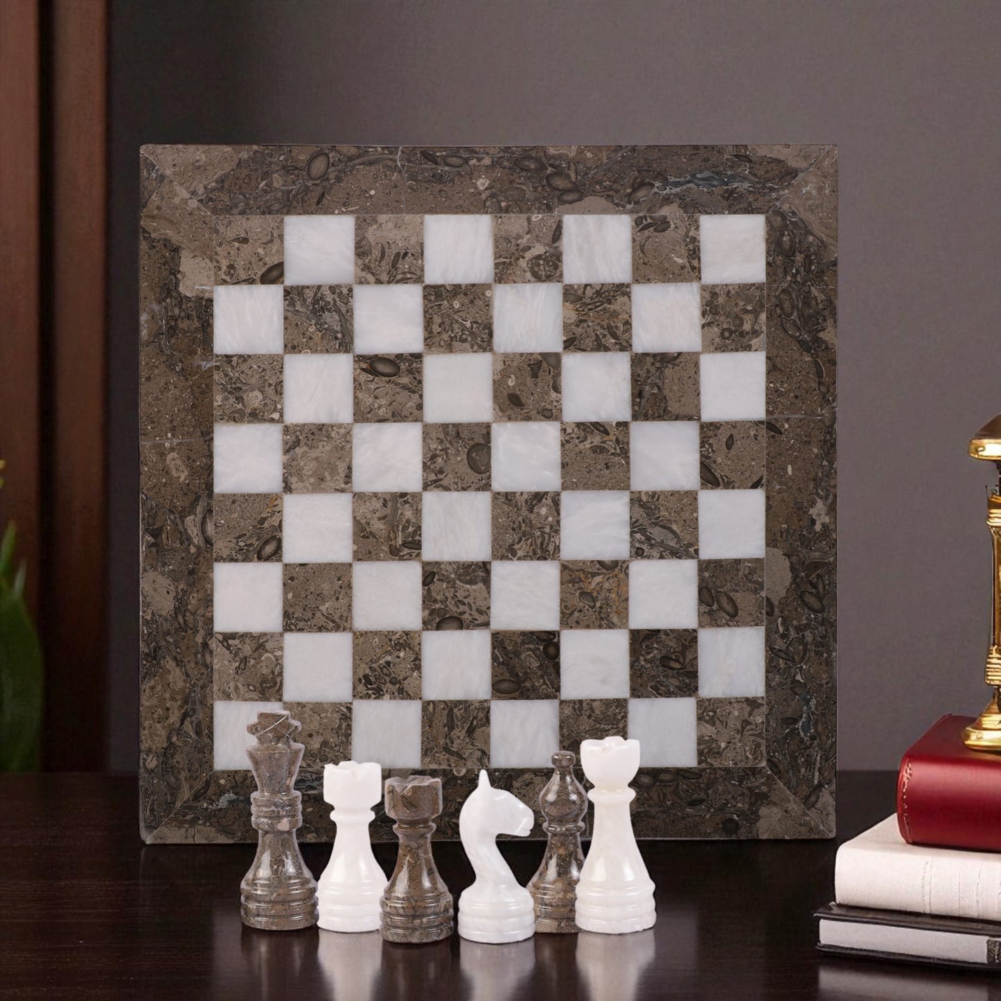 Marble Hives Luxury Handmade Marble Chess Set -Grey and White -10 Inch