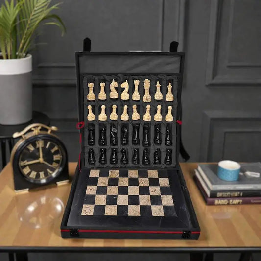 Black & Coral Handmade Marble Chess Set For Sale