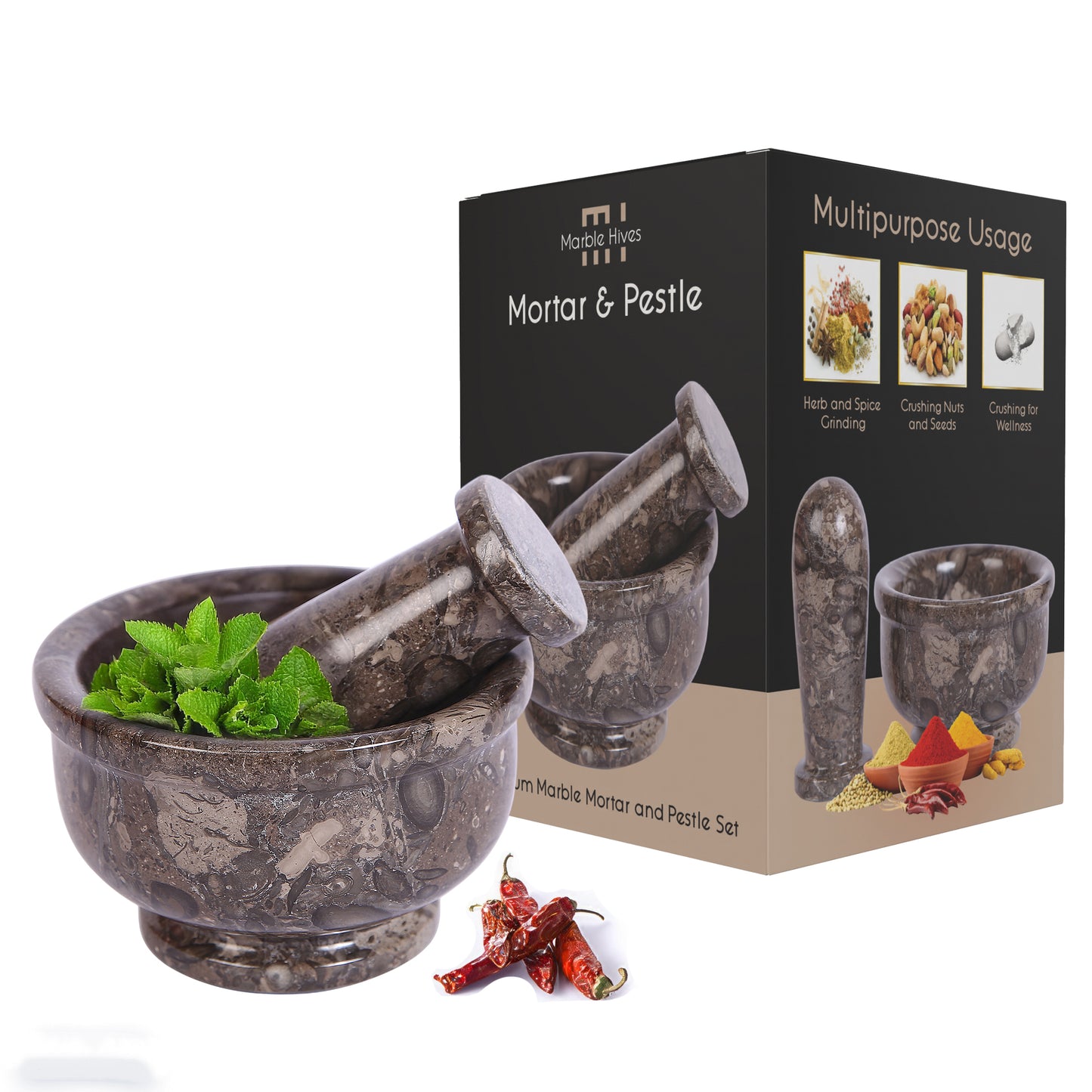 Exquisite Marble Mortar and Pestle Set (5 inch)- Your Ultimate Kitchen Essential for Grinding Spices, Making Guacamole, Salsa, Pesto, and Crushing Pills