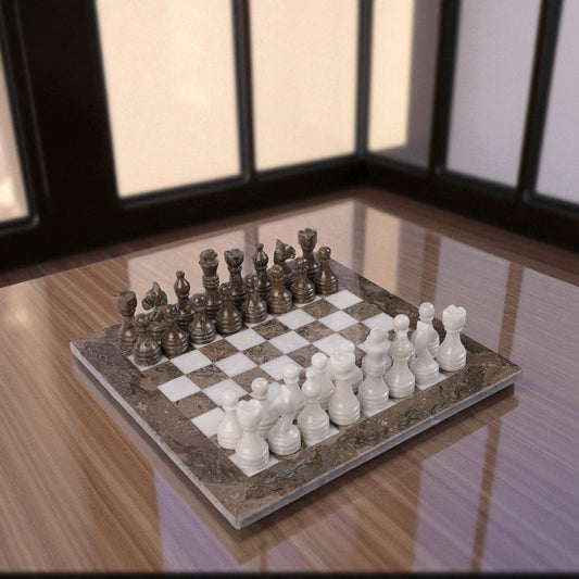 Marble Hives Luxury Handmade Marble Chess Set – Oceanic & White-12 Inch