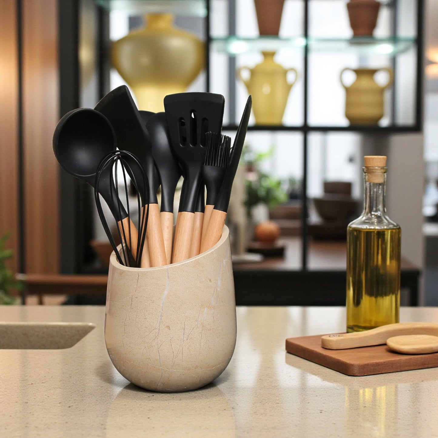 Marble Wine Chiller Slanted Shape - Beige