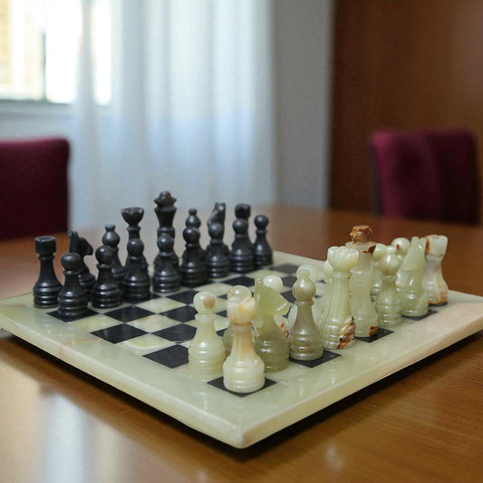 Marble Hives Luxury Handmade Marble Chess Set -Green and Black -12 Inch