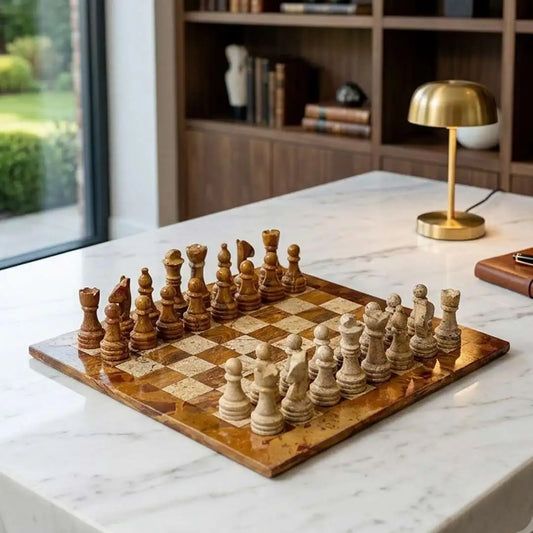 12 Inch Red and Coral Marble Chess Set