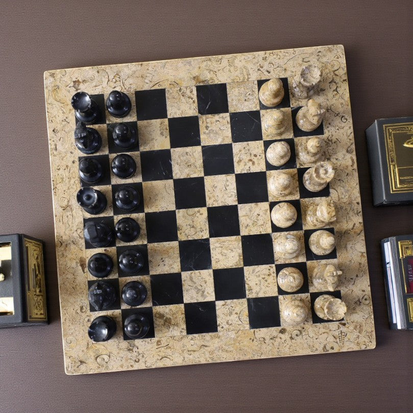 Marble Hives Luxury Handmade Marble Chess Set β Coral and Black -15 Inch