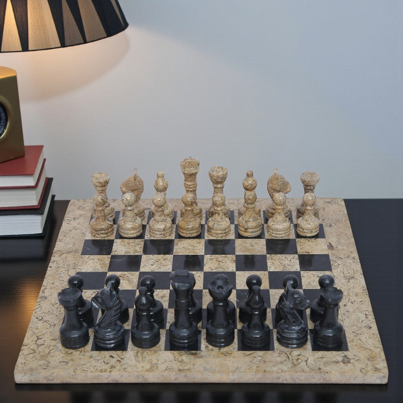 Marble Hives Luxury Handmade Marble Chess Set -Coral and Black -10 Inch
