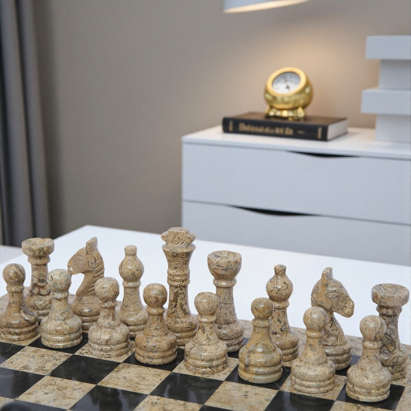 Marble Hives Luxury Handmade Marble Chess Set -Coral and Black -10 Inch