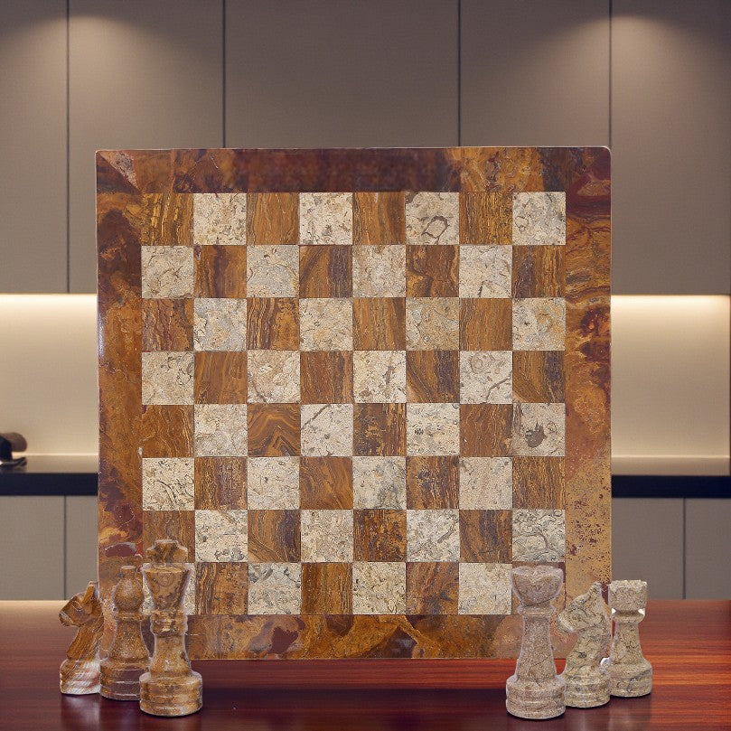 Marble Hives Luxury Handmade Marble Chess Set β Red and coral -15 Inch