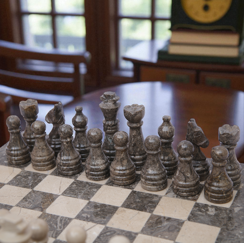 Marble Hives Luxury Handmade Marble Chess Set -Grey and Verona-10 Inch
