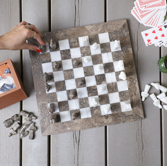 Grey and White Marble Statue Chess Set - 15 Inch