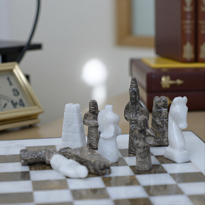 15 Inch White & Grey Marble Fancy Chess Set