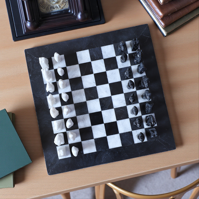 15 Inch Black and White Marble Statue Chess Set