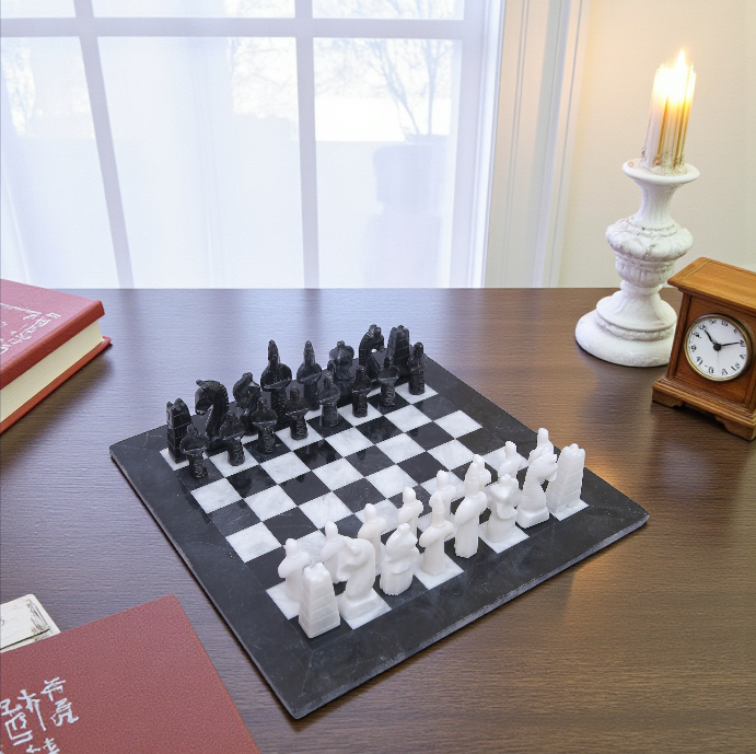 15 Inch Black and White Marble Statue Chess Set
