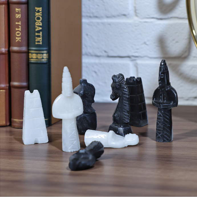 White and Black Marble Statue Chess Set - 15 Inch