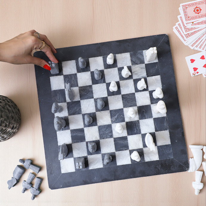 15 Inch Grey and White Matt Marble Statue Chess Set