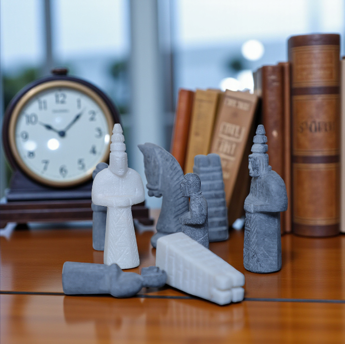 15 Inch Grey and White Matt Marble Statue Chess Set