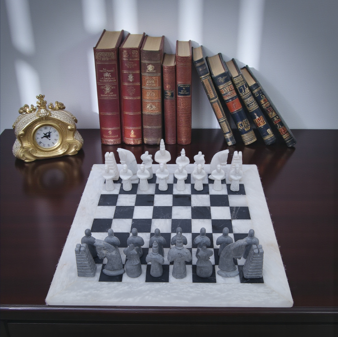 White and Black Matt Marble Statue Chess Set - 15 Inch