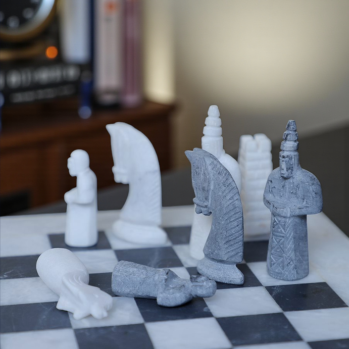 White and Black Matt Marble Statue Chess Set - 15 Inch