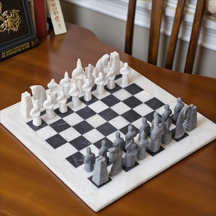 White and Black Matt Marble Statue Chess Set - 15 Inch