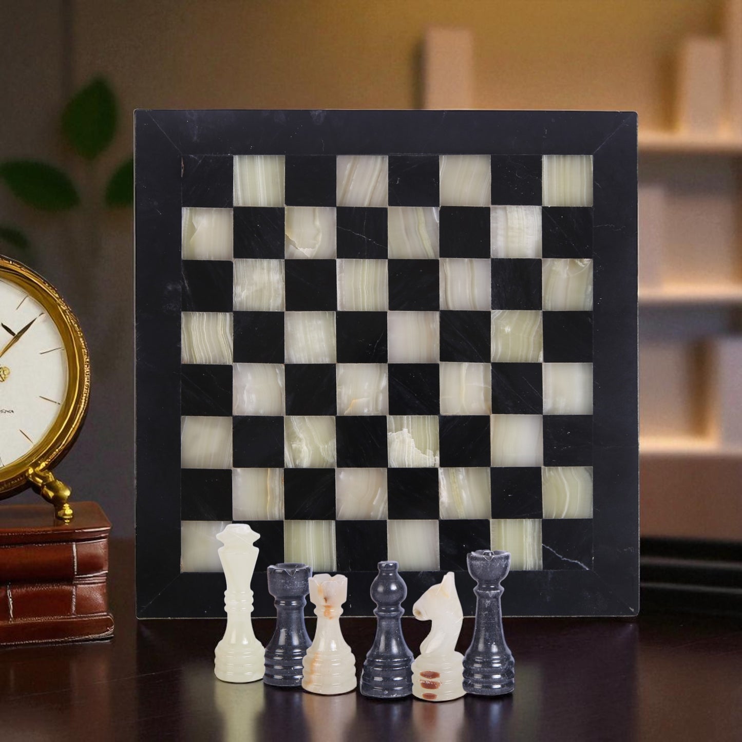 Marble Hives Luxury Handmade Marble Chess Set -Black and Onyx -10 Inch