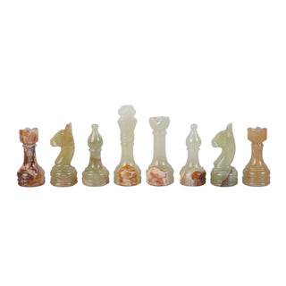 15 Inch White and Onyx Green Marble Chess Set with FREE Checkers