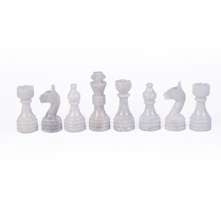 15 Inch White and Onyx Green Marble Chess Set with FREE Checkers