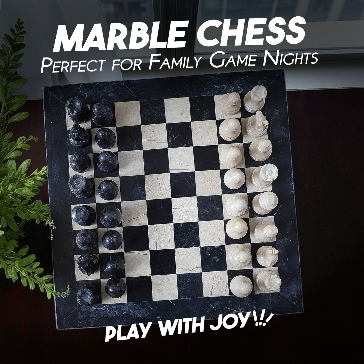 Marble Hives Luxury Handmade Marble Chess Set – Black and Beige