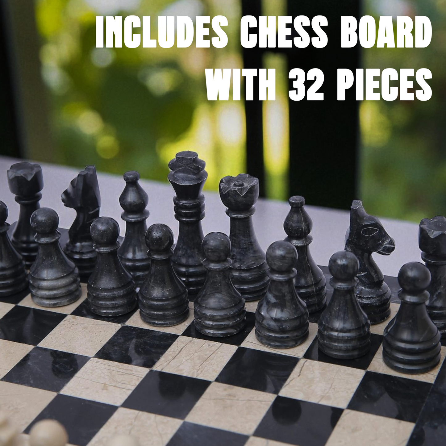 Marble Hives Luxury Handmade Marble Chess Set – Black and Beige