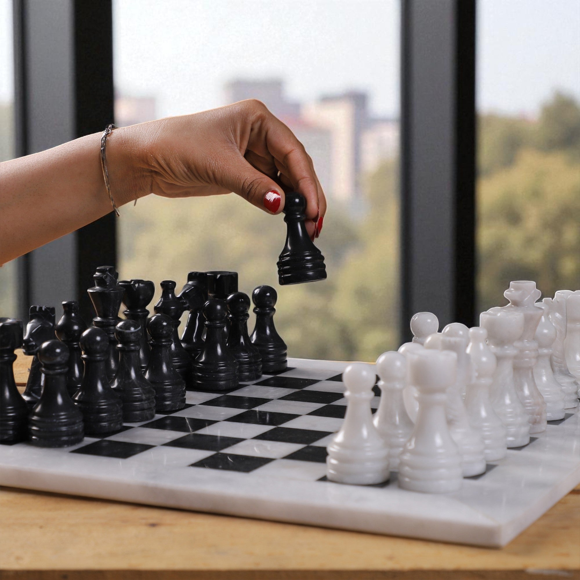 Marble Hives Luxury Handmade Marble Chess Set – White and Black-15 Inc