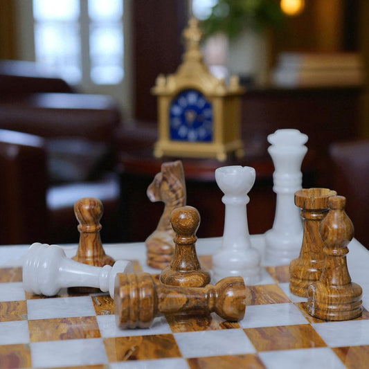 10 Inch White and Brown marble Chess 