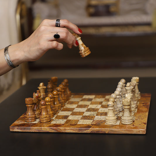 12 Inch Red and Coral Marble Chess Set