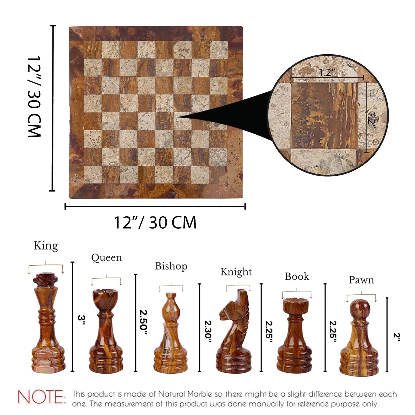 12 inch red coral vintage chess set