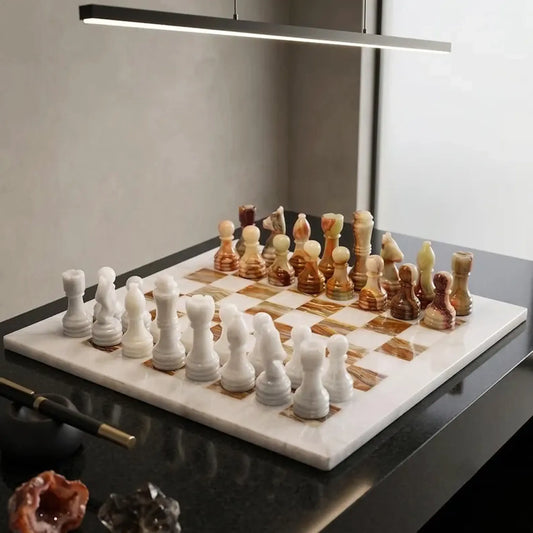  12 x12 White and onyx green handmade marble Chess 