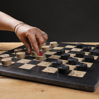 15 Inch Black & Fossils Marble Chess Set with FREE Checkers