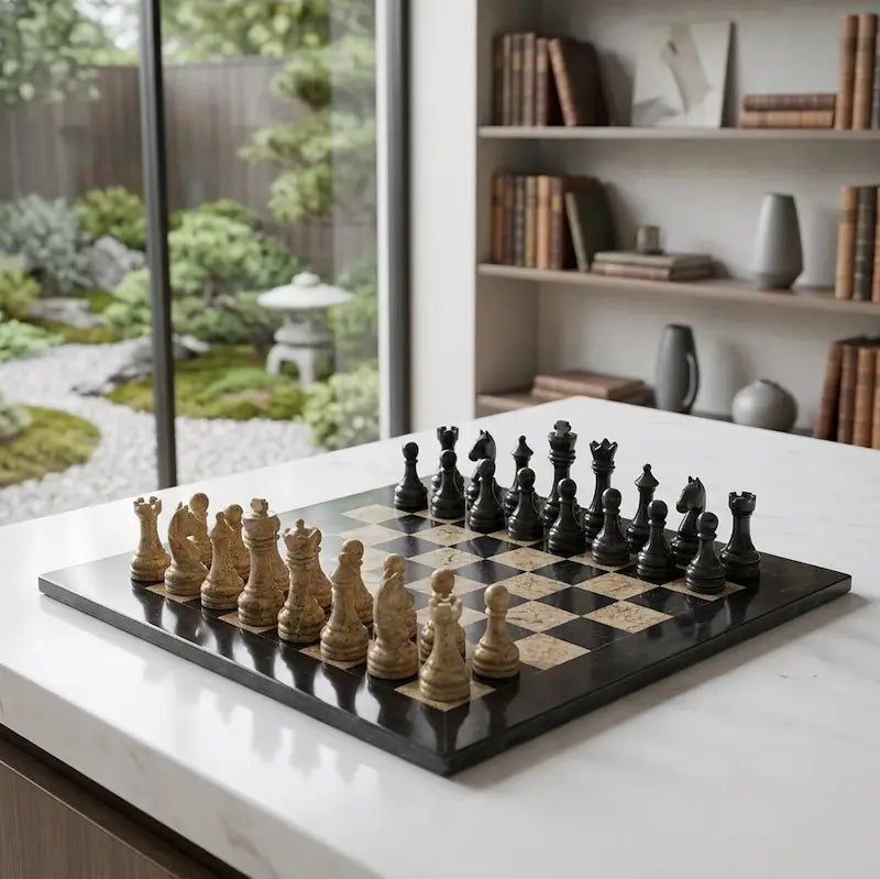 15 Inch Black and Coral Marble Chess Set