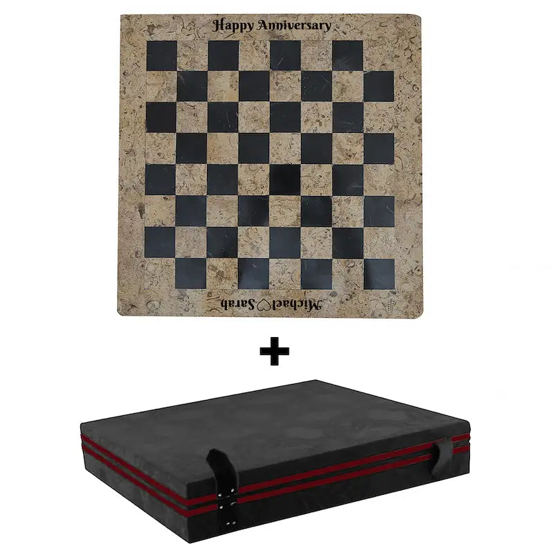 15 Inch Coral and Black Marble Chess Set