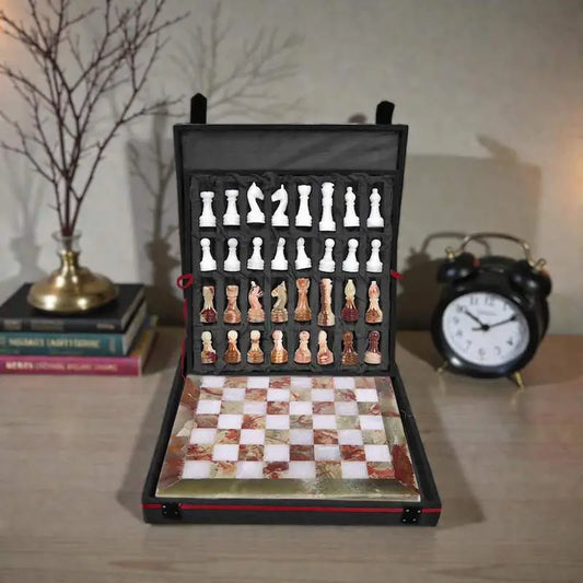 15 Inch Green Onyx & White Marble Chess Set