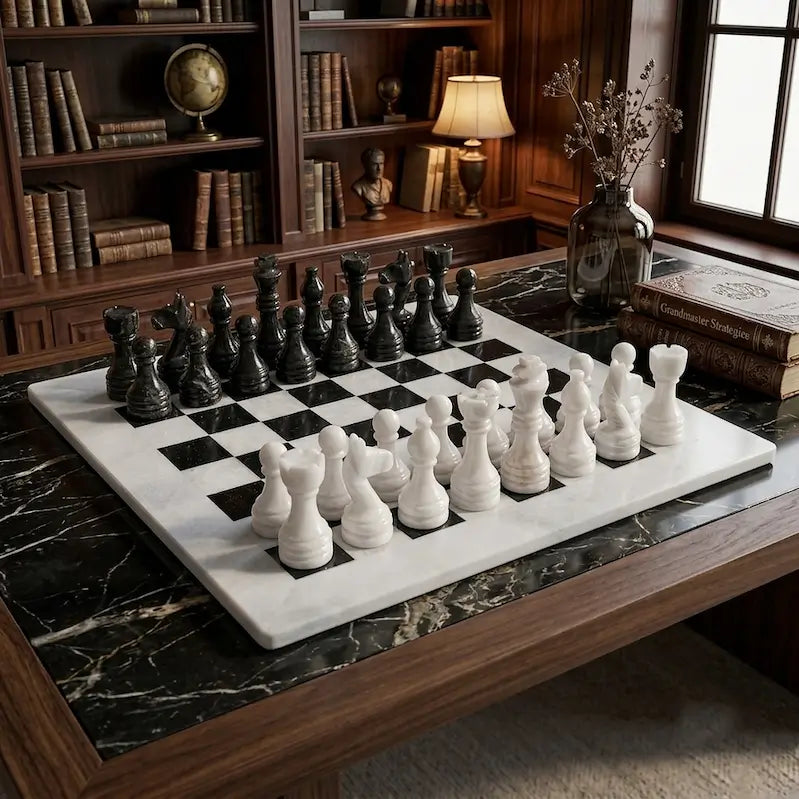 15 Inch White and Black Marble Chess Set