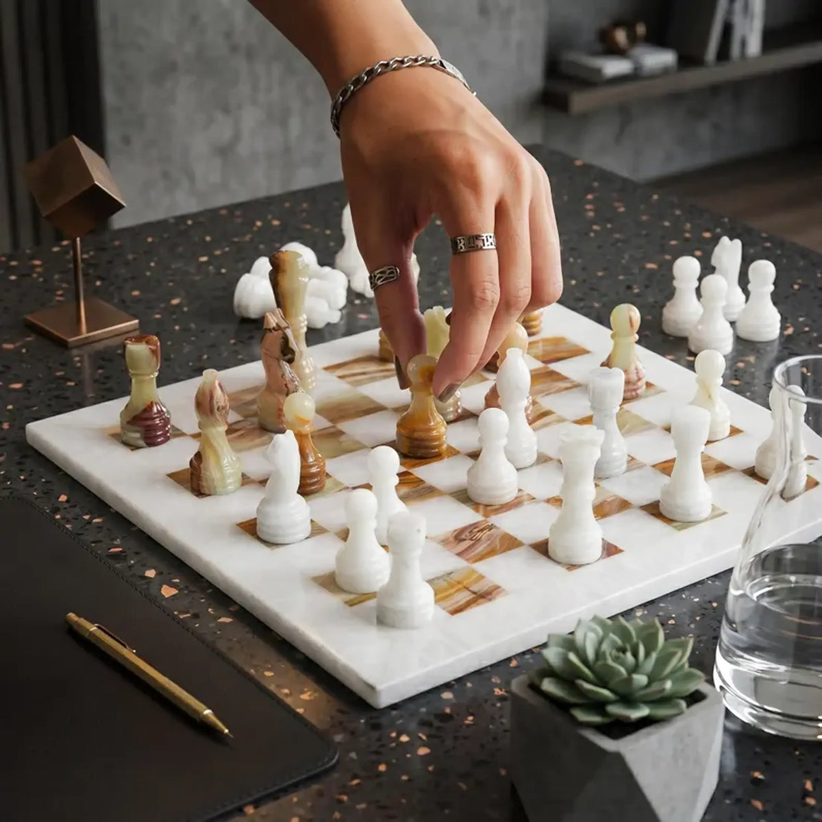  White and Green Marble Chess Set