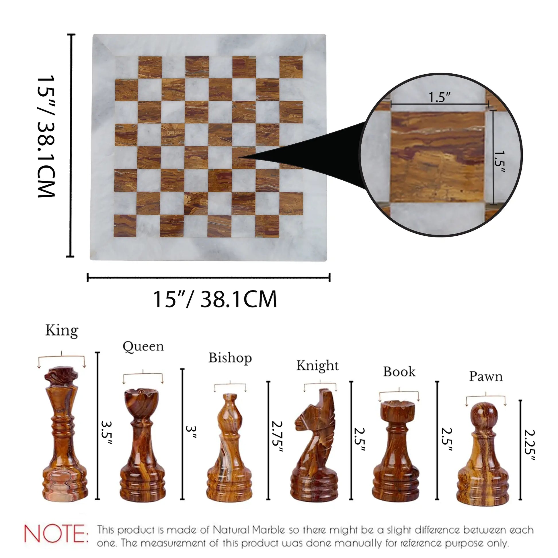 15 inch brown handmade chess
