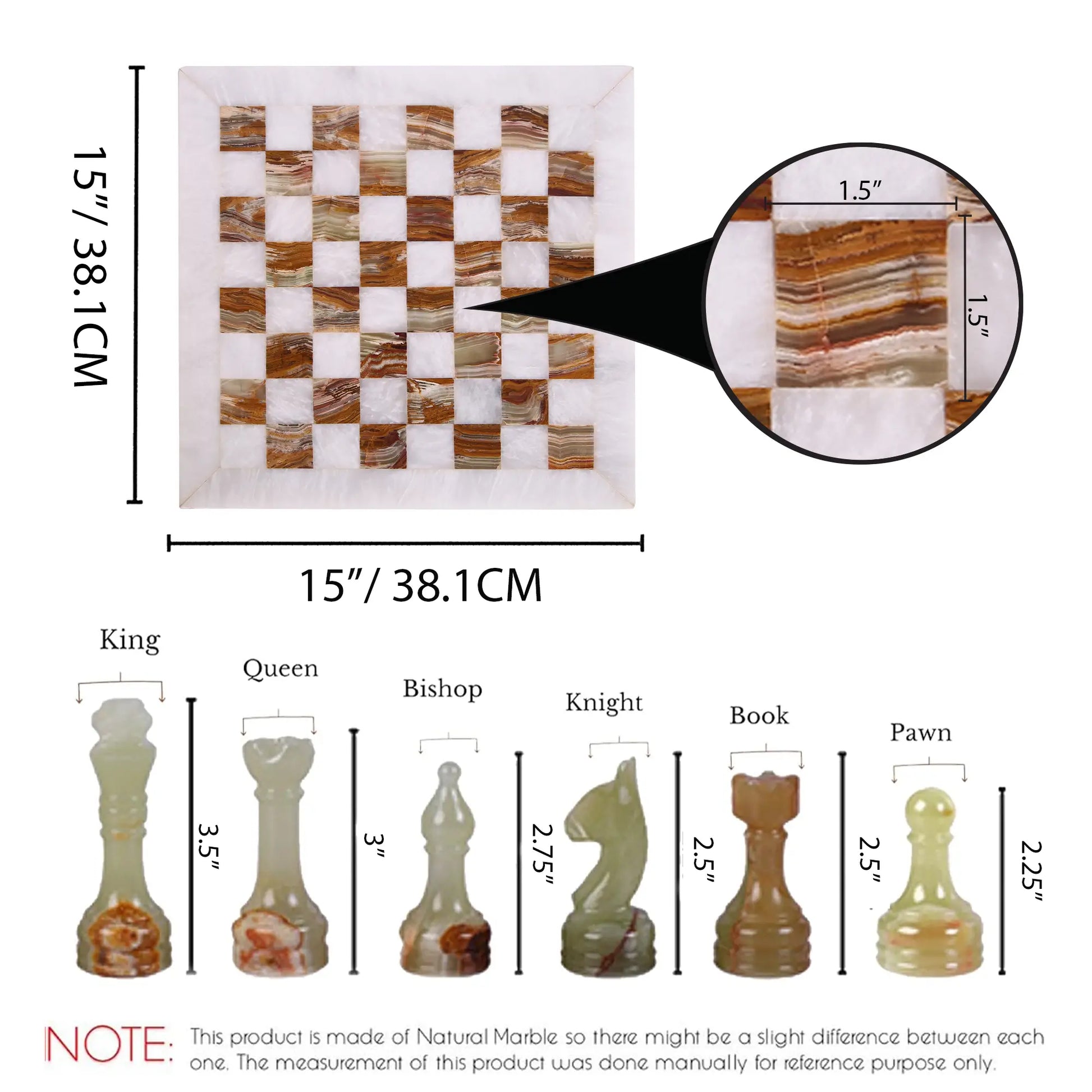 15 inch white onyx chess